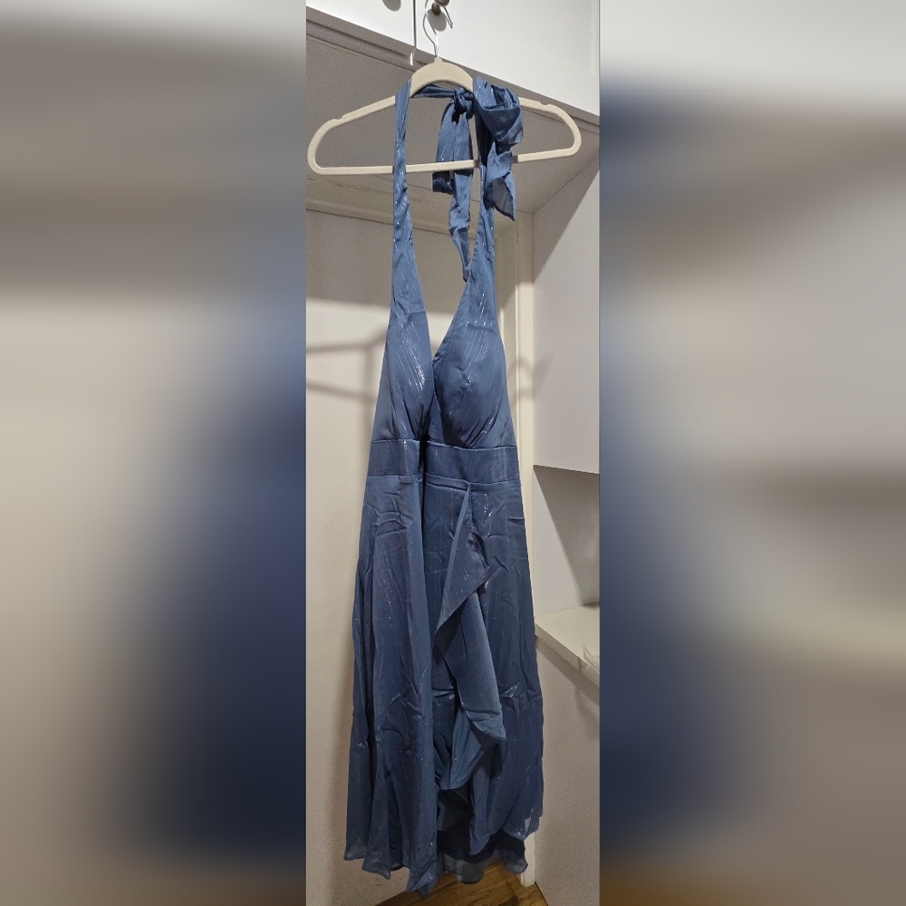 Ever Pretty Dusty Blue Halter A-Line Midi Dress with Ruffle - Picture 9 of 10